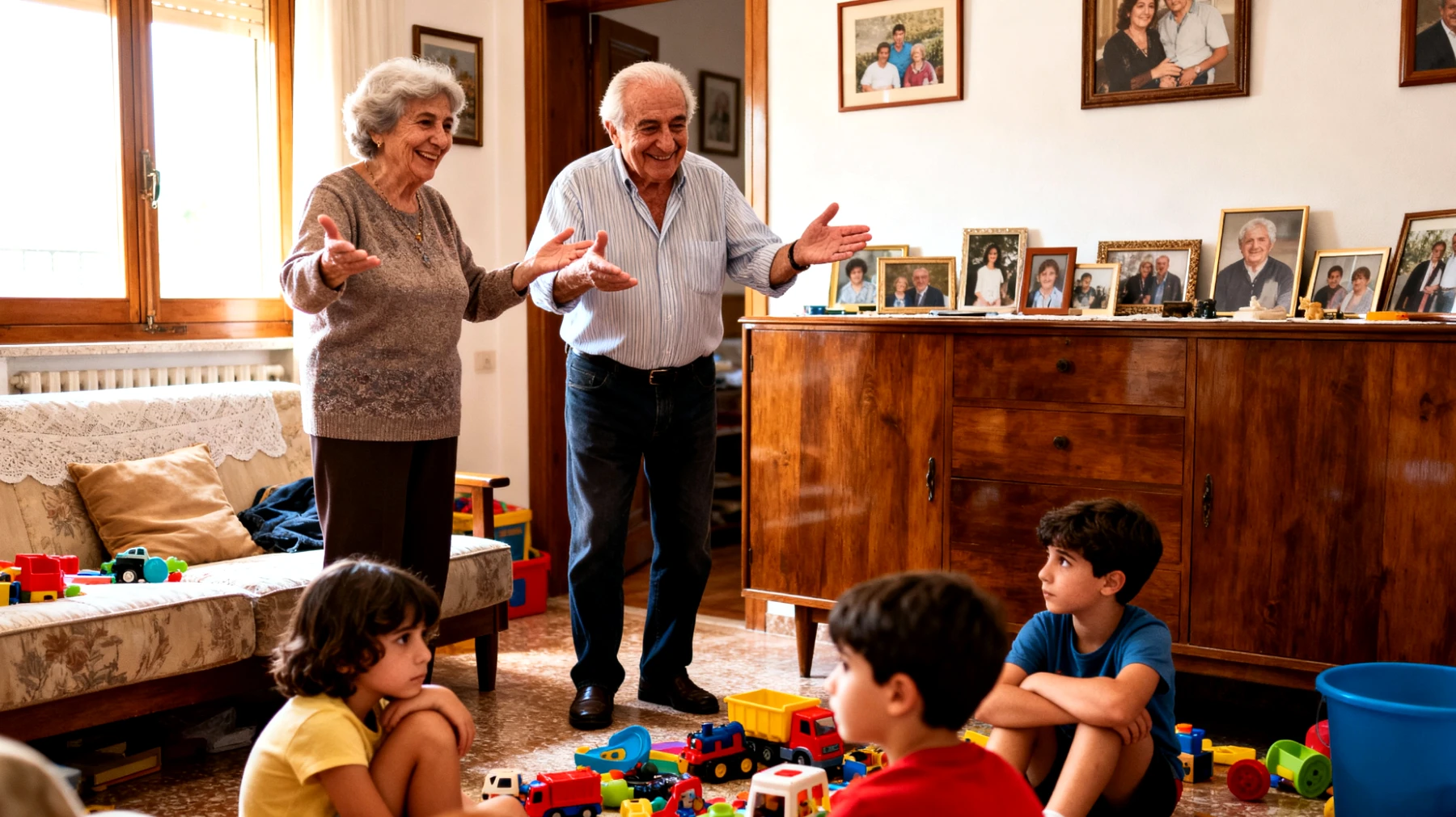 I nonni faticano a coinvolgere i nipoti bambini nelle attività quotidiane come riordinare i giochi, apparecchiare o prepararsi per uscire, sentendosi spesso ignorati o affrontando capricci e rifiuti"